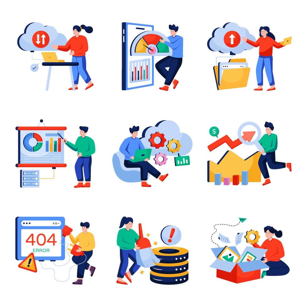 Set of Data Analytics Flat Illustrations vector