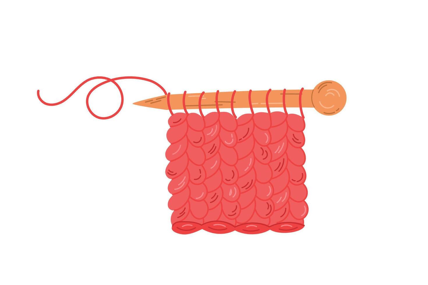 Knitting with knitting needles and yarn. Creative hobby, master class, DIY workshop, craft workshops.Arts and crafts, knitting pink pattern, handmade crafts. vector