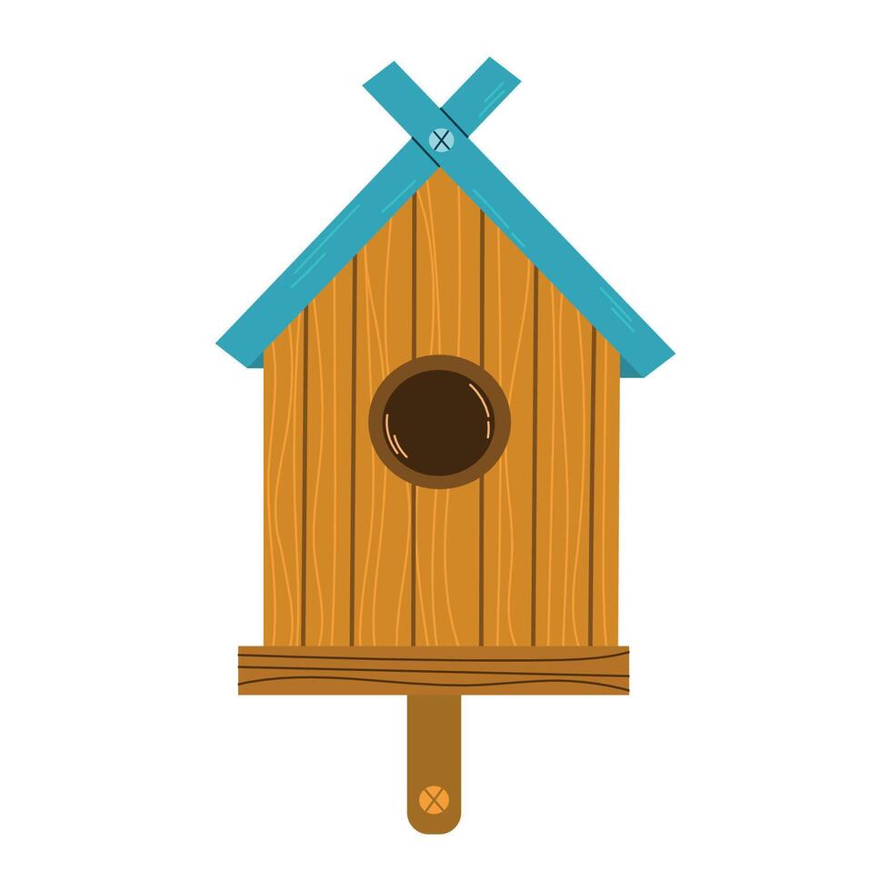 Spring birds house single element. Cute craft houses for birds flat vector