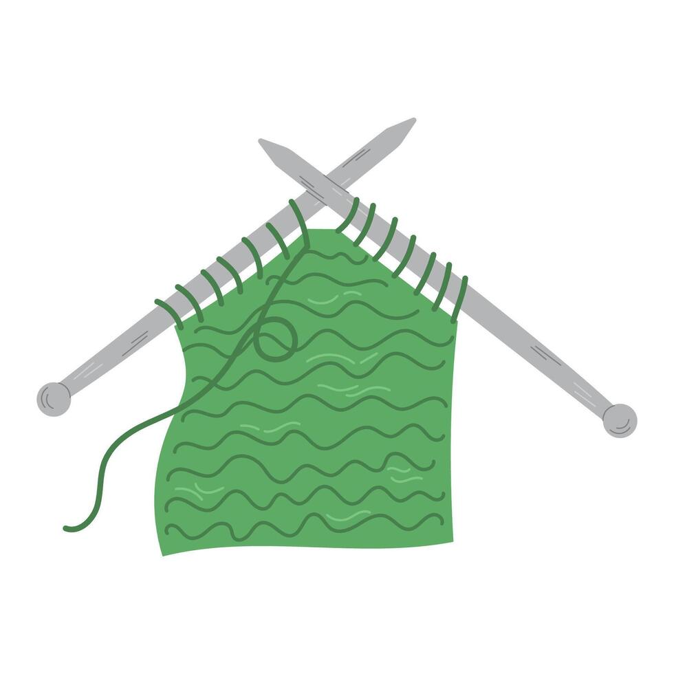 Knitting with knitting needles and yarn . Creative hobby, master class, DIY workshop, craft workshops.Arts and crafts, knitting pink pattern, handmade crafts. vector