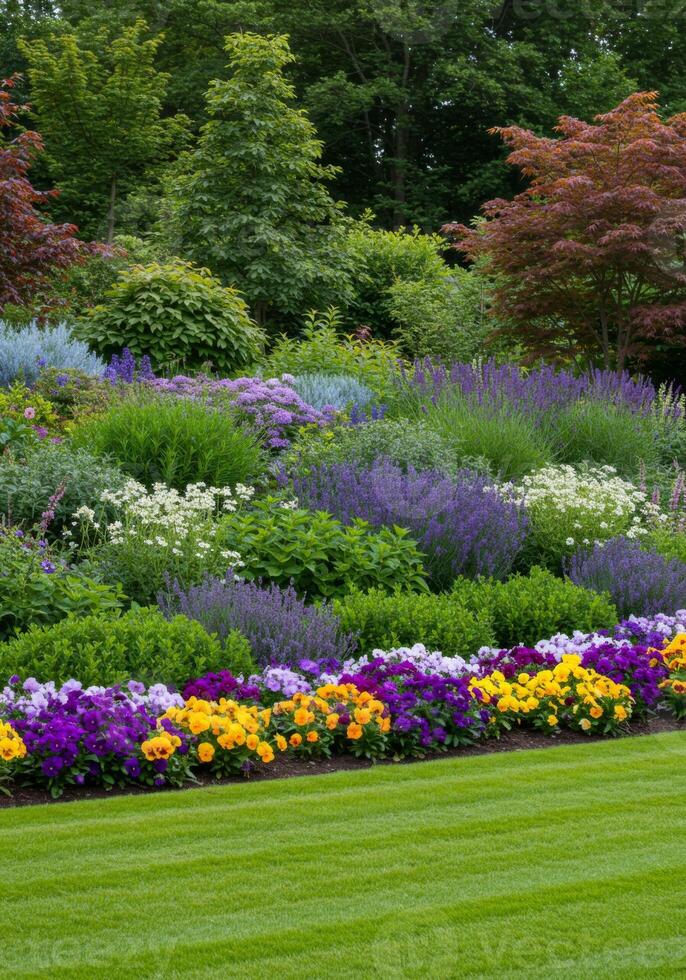 Vibrant Flower Garden with Lush Greenery photo