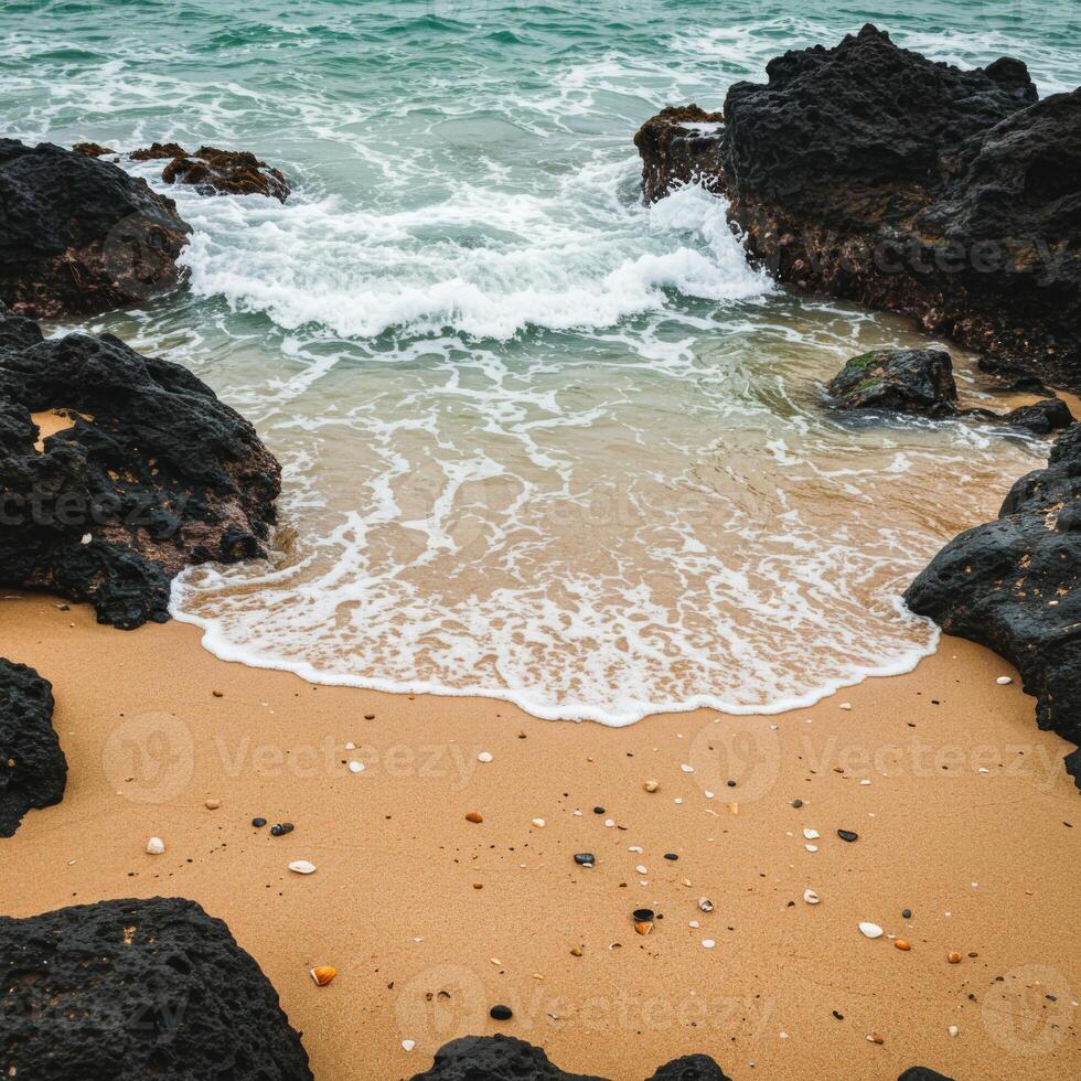 Waves Crashing on Rocky Shore Beach photo