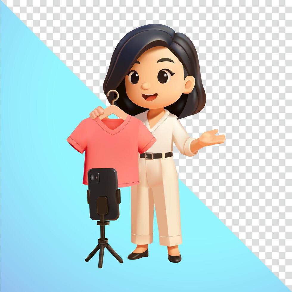 Woman selling clothes live on social media, 3d. Suitable for social media and business vector