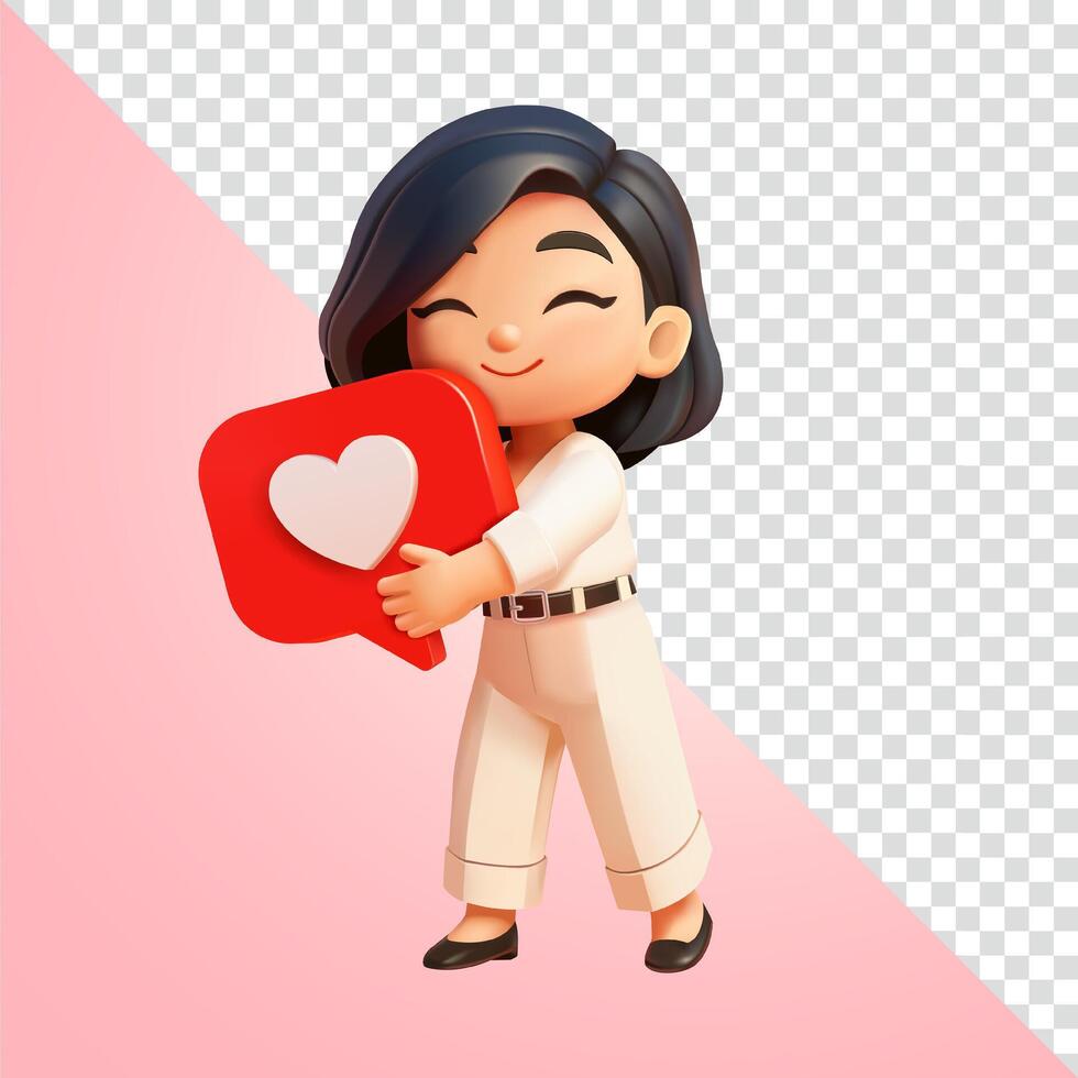 Woman hugging heart symbol, 3D. Suitable for social media and advertising vector