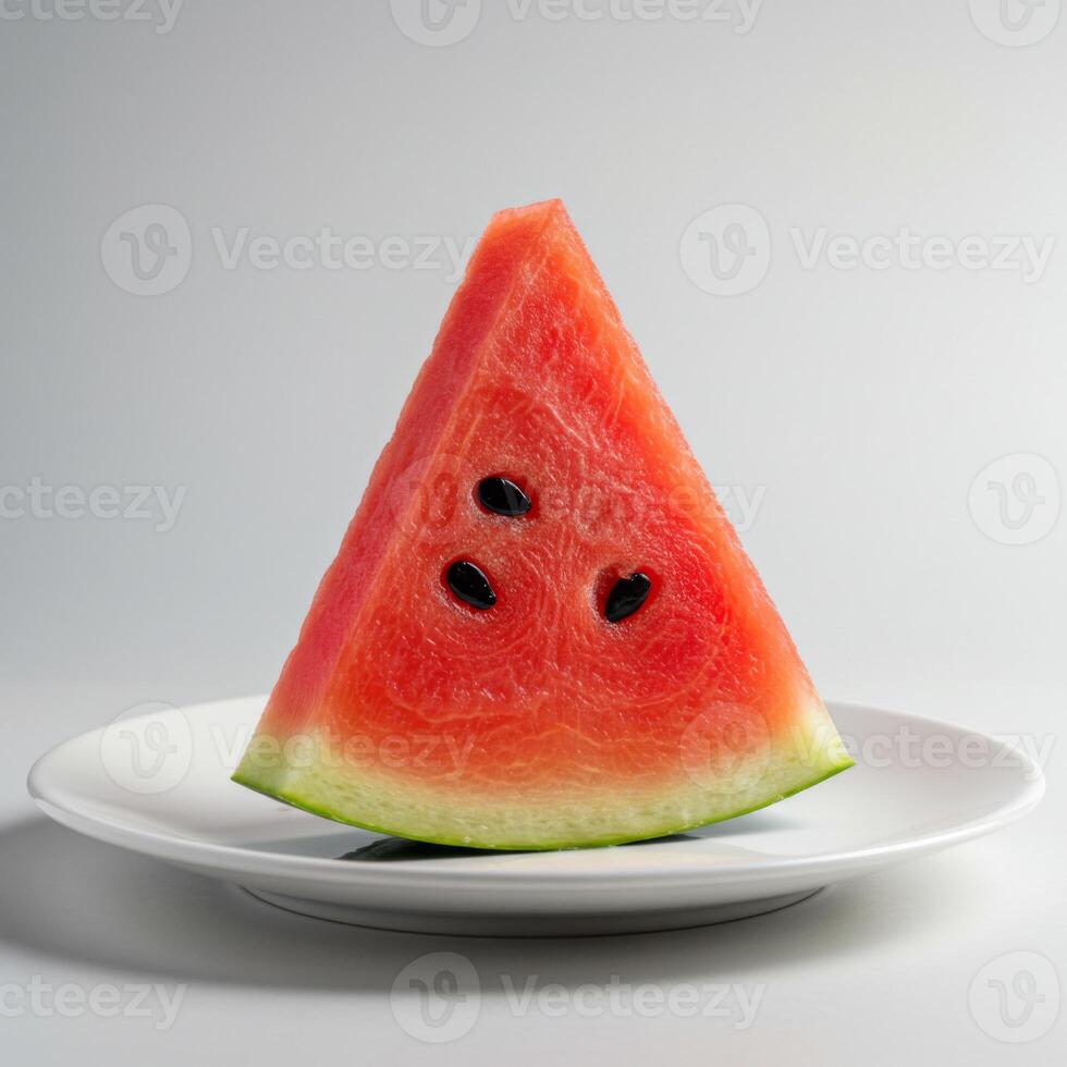 Red Watermelon Slice on White Plate photo