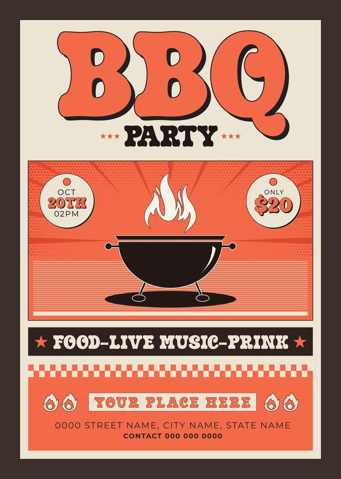 BBQ Cookout Flyer with Grill Illustration vector