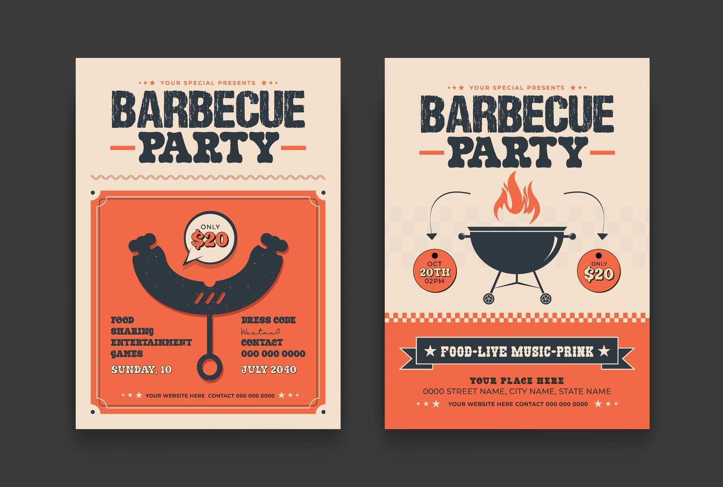Barbecue Invitation Flyer with Grill Illustration vector
