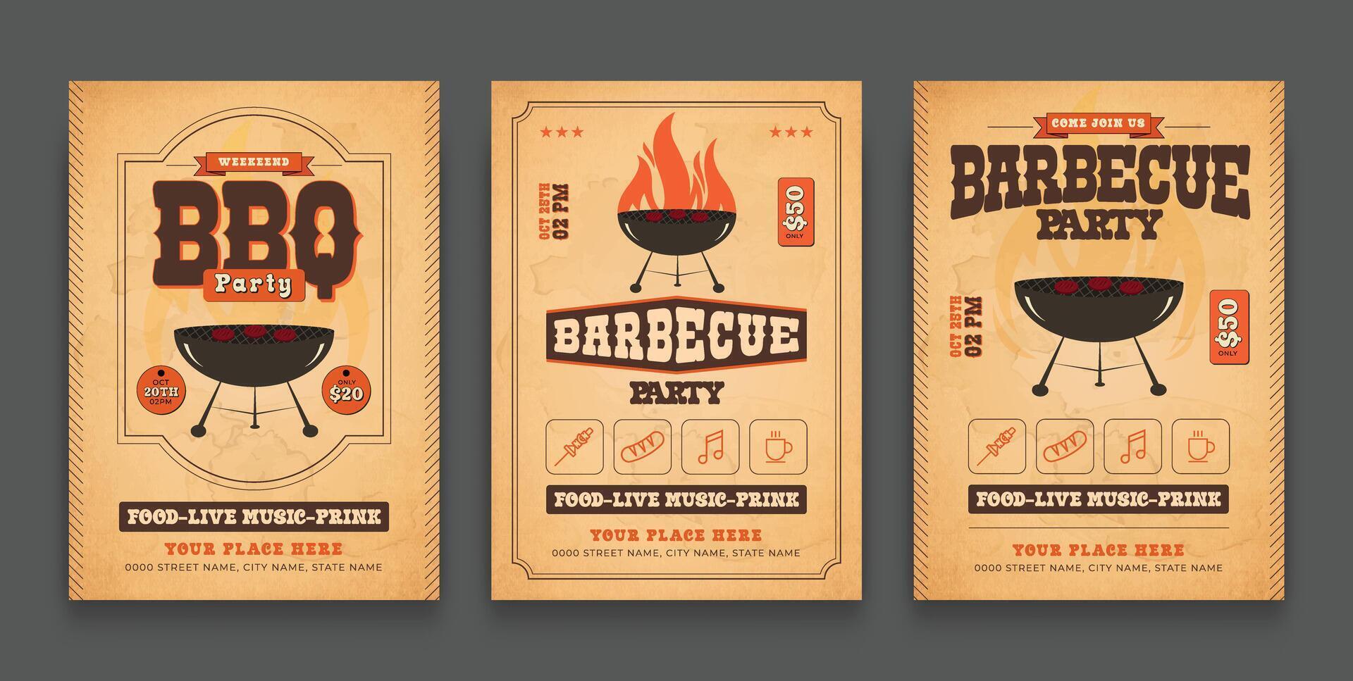 Retro BBQ Party Flyer Template vector