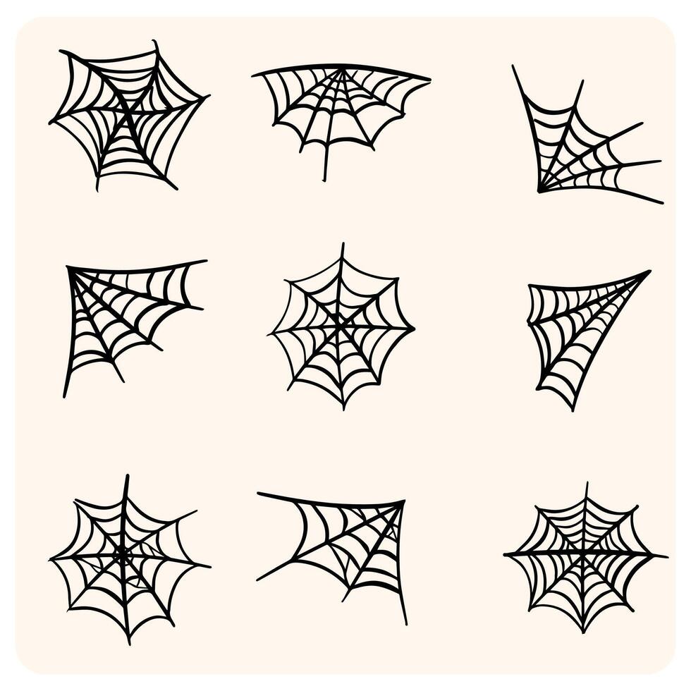 Hand-Drawn Spider Web Doodles and Halloween Elements with background cream vector