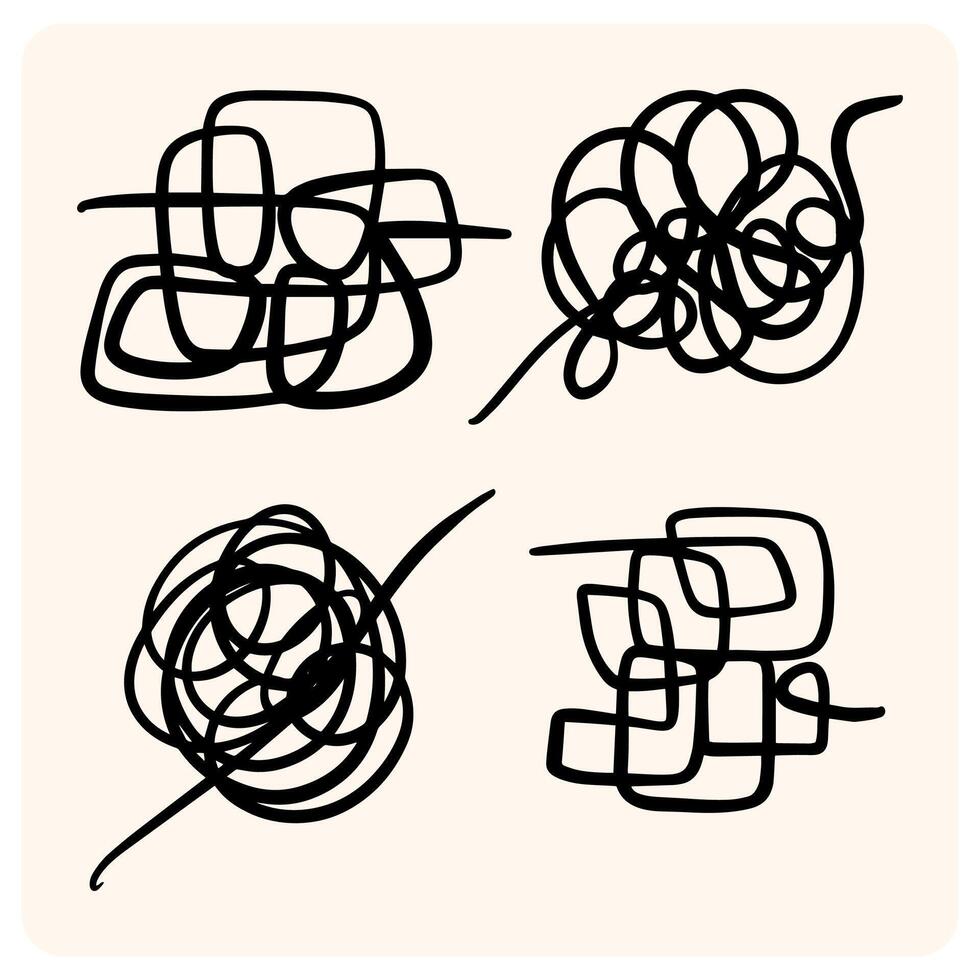Hand-Drawn Tangled Lines and Chaotic Scribble Doodles Set with background cream vector