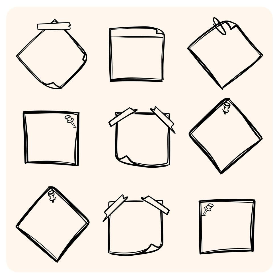 Hand-Drawn Sticky Notes and Memo Doodles Collection with background cream vector