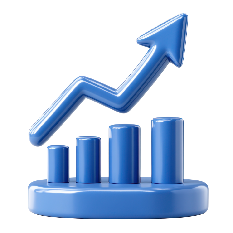 Increasing growth trend represented by a blue arrow and bar graph in a simple, modern design png