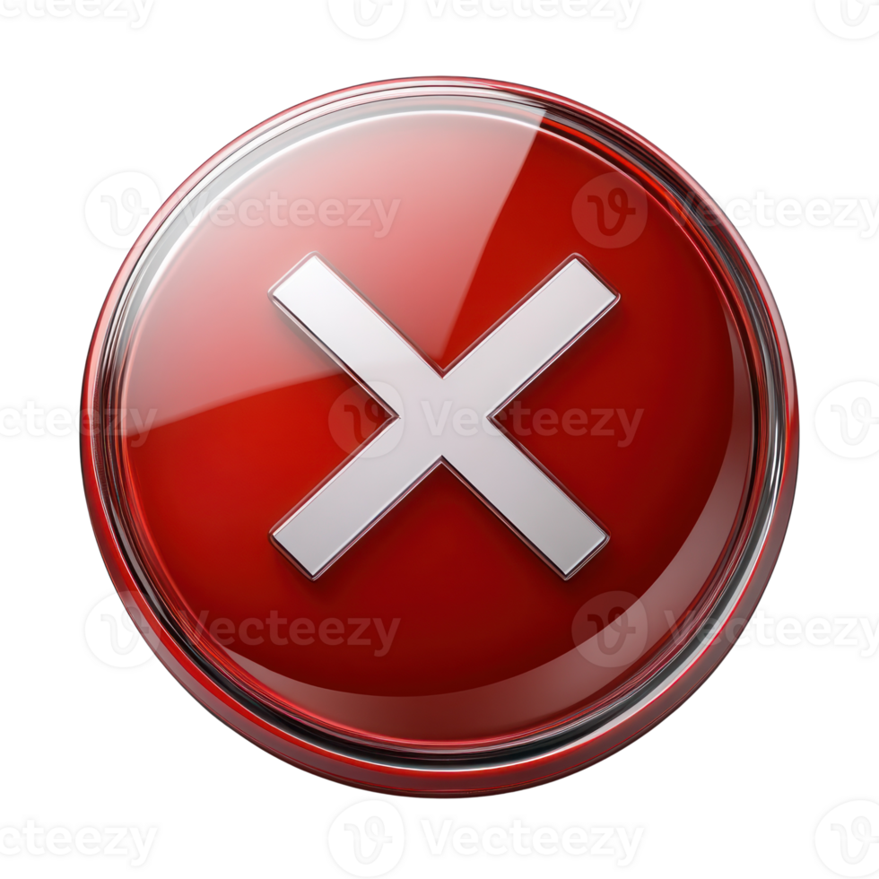 Bright red circular button with a white cross symbol indicating cancellation or error in software interface png