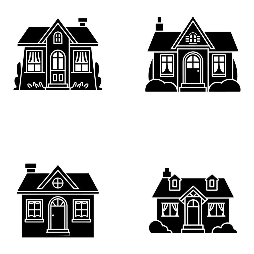 Four Simple Black and White House Illustrations vector