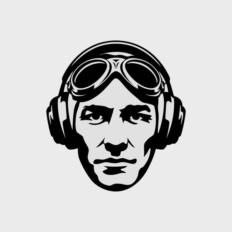 Pilot Head with Goggles and Headphones vector