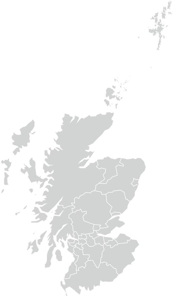 Grey with White Outline Scotland Map with District Borders Europe Country vector