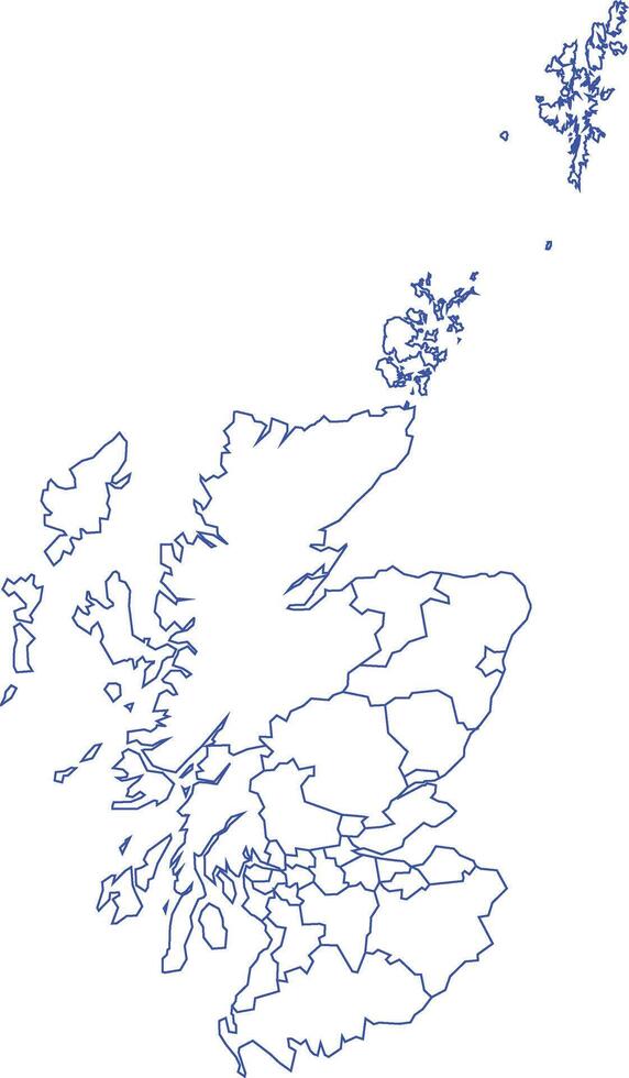 Blue Outline Scotland Map with District Borders Europe Country vector