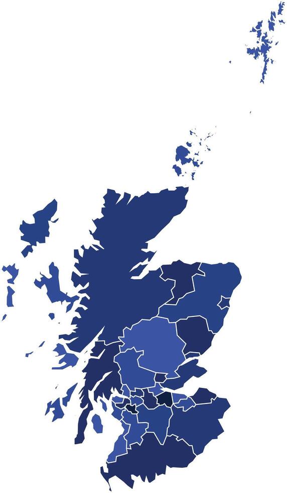 Scotland Maps with Blue Monochrome Color for District Borders Europe Country vector