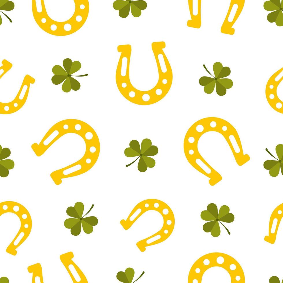 St. Patrick day seamless pattern with horseshoe. Cute festive background for irish holiday. illustration in flat cartoon style. Perfect for fabric, package paper, wallpaper, greeting cards vector