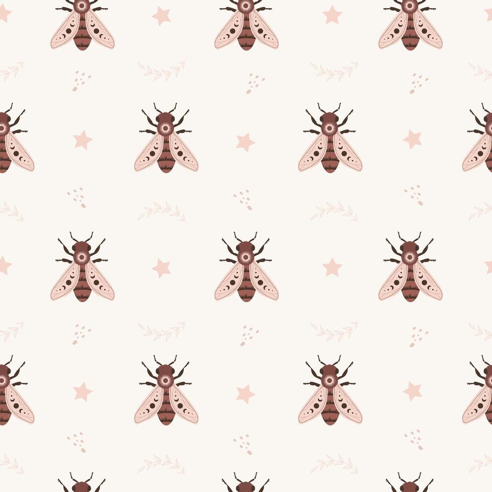 Seamless pattern with honeybee. hand drawn illustration in bohemian style vector