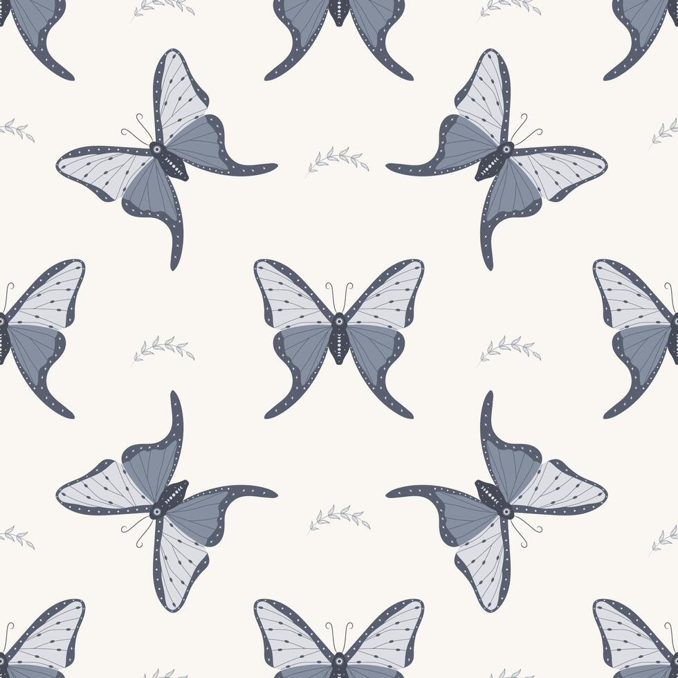 Seamless pattern with boho butterfly. Insect with celestial elements. Witch and magic symbol for textile, prints. Abstract hand drawn illustration in bohemian style vector
