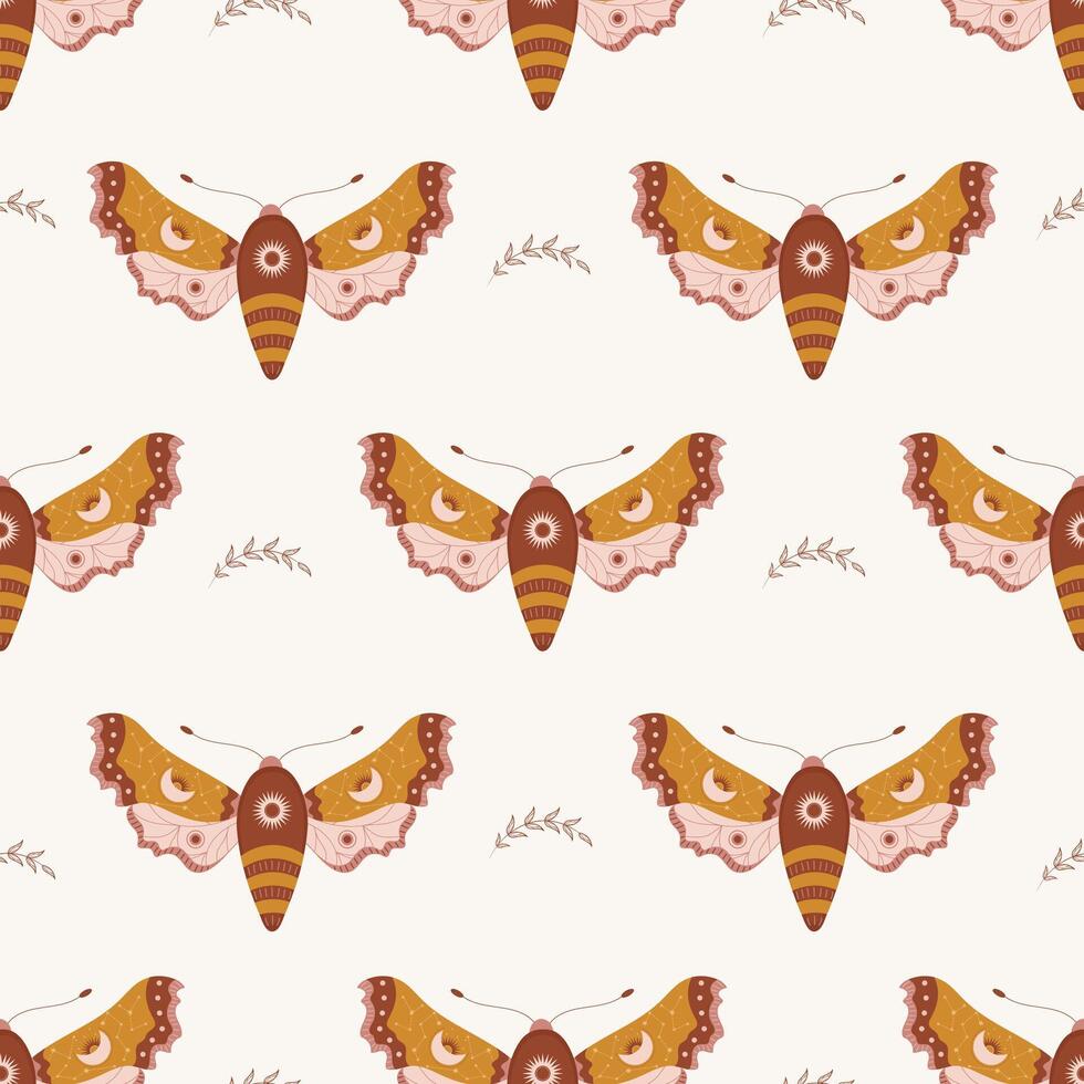 Seamless pattern with boho moth. vector