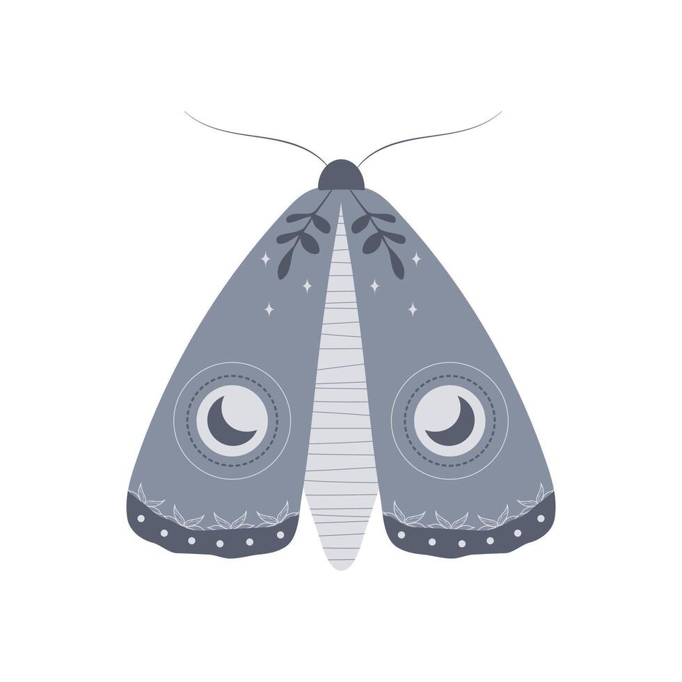 Boho moth. Insect with celestial elements. Witch and magic symbol. Abstract hand drawn illustration in bohemian style vector