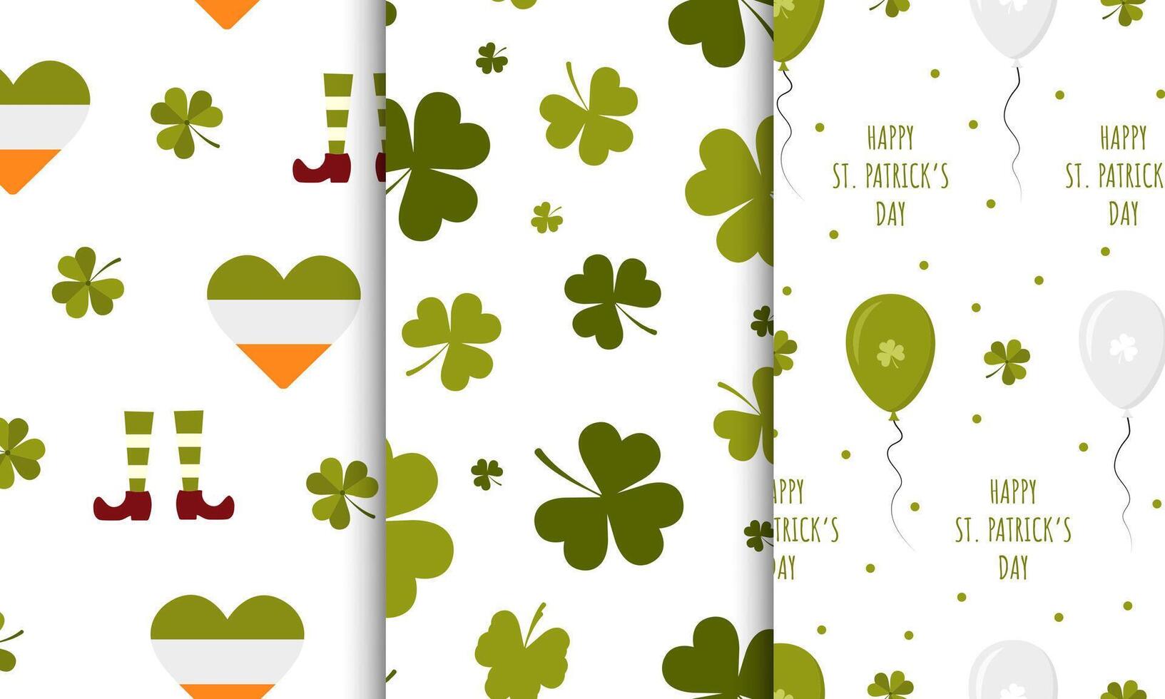 Set of seamless patterns for St. Patrick day. Cute festive backgrounds for irish holiday. Perfect for fabric, package paper, wallpaper, greeting cards vector