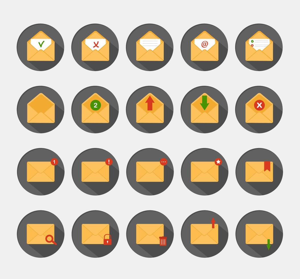 Mail envelopes icon set. Receiving SMS messages, notifications, invitations concept. vector
