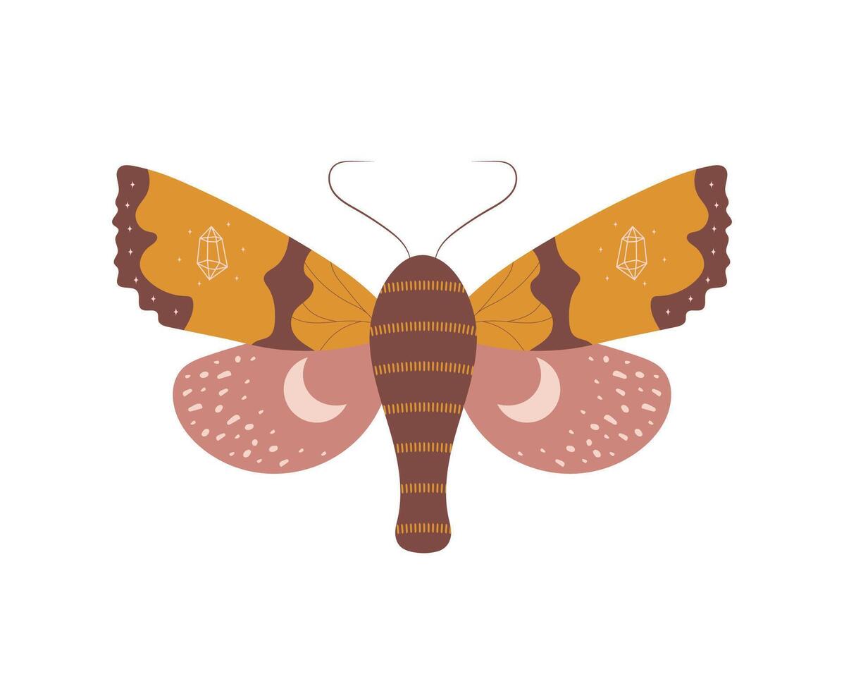 Boho butterfly. Insect symbol. Abstract hand drawn moth. illustration in bohemian style vector