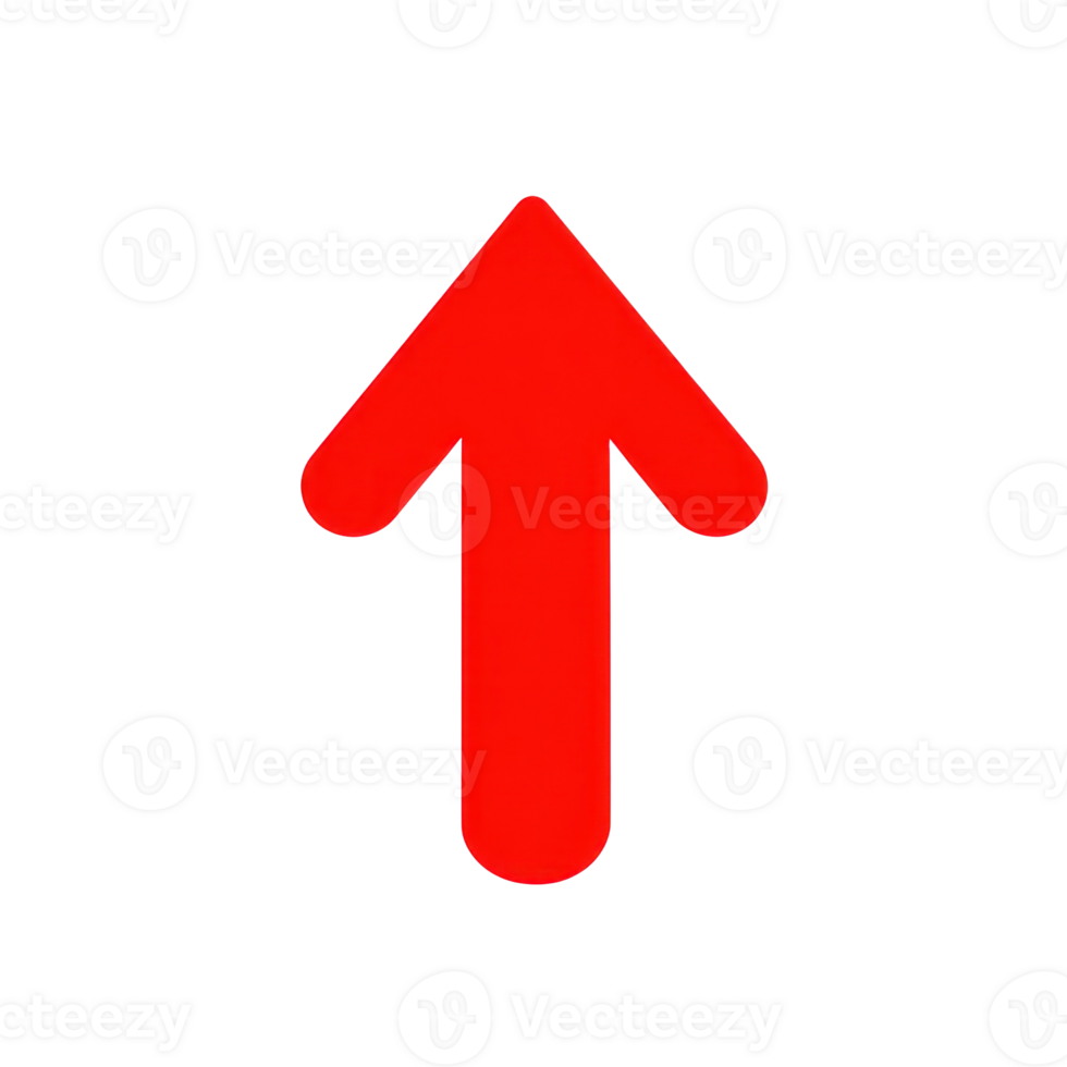 Red upward arrow symbol for direction indicating movement or growth in simple design png