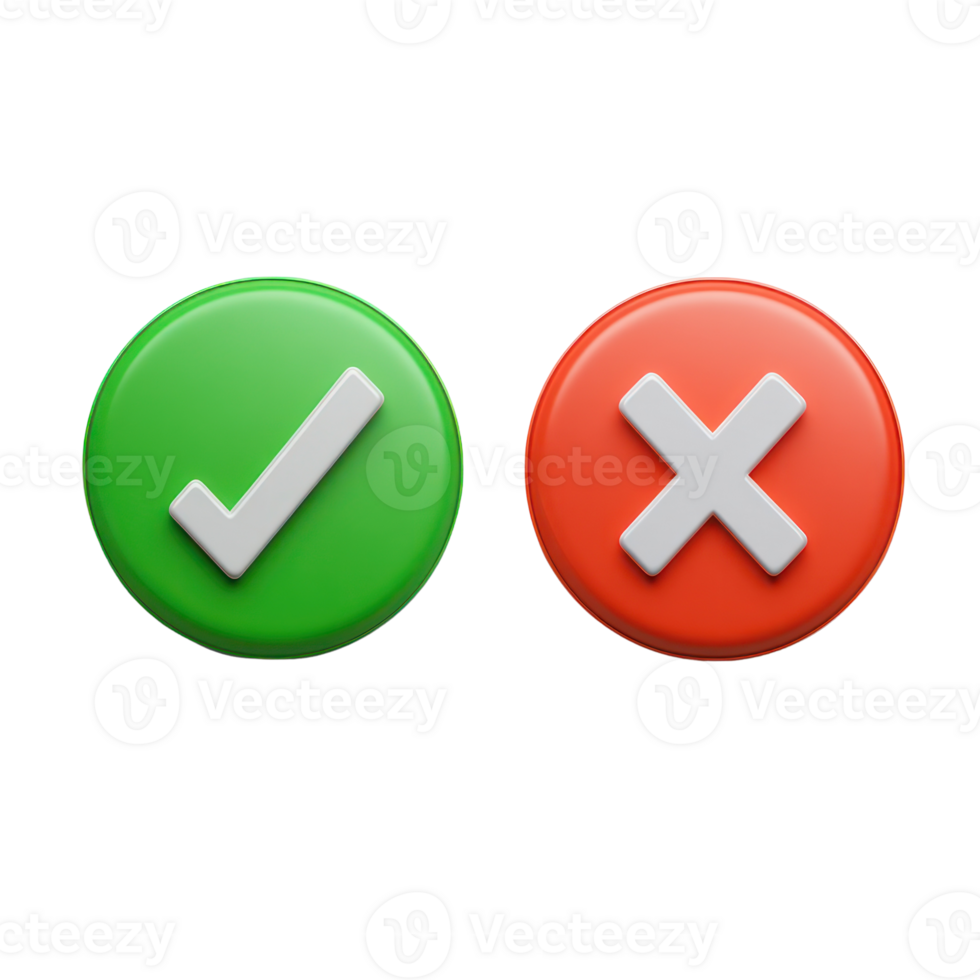 Check mark and cross mark symbols for approval and disapproval in simple design png