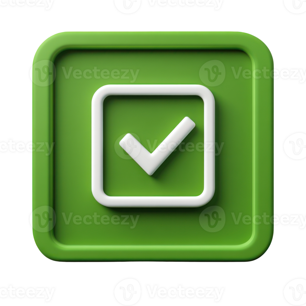 Green check mark icon indicating completion or approval in a digital format png