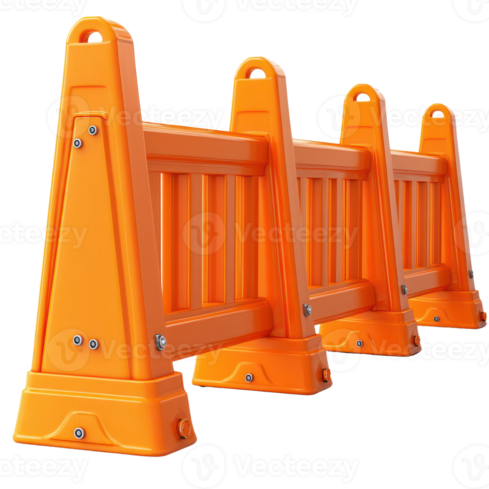 Bright orange traffic barriers lined up for construction project safety measures png
