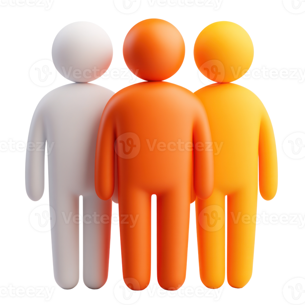 Three colorful abstract figures standing close together with friendly expressions in a bright, playful style png