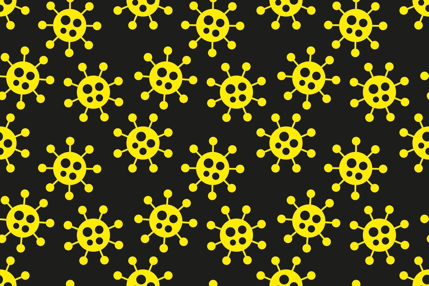 Cartoon seamless virus pattern. Pandemic black and yellow danger background with abstract medical bacteria symbols. illustration for fabric, design, print, wallpaper, cover, covid concept vector
