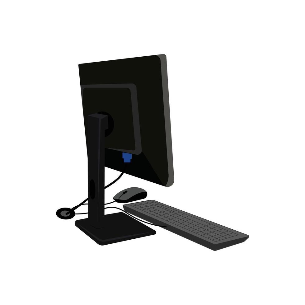 a computer monitor and keyboard are shown with mouse on a white background vector