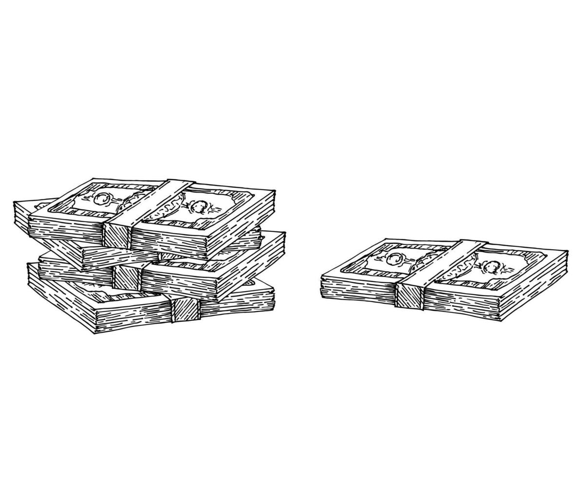 a stack of money. Big pile of cash. Hundreds of dollars isolated on white background. Dollar banknotes vector