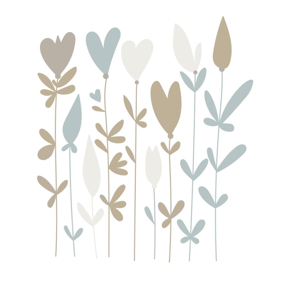 Delicate flowers and plants set. Floral elements. vector