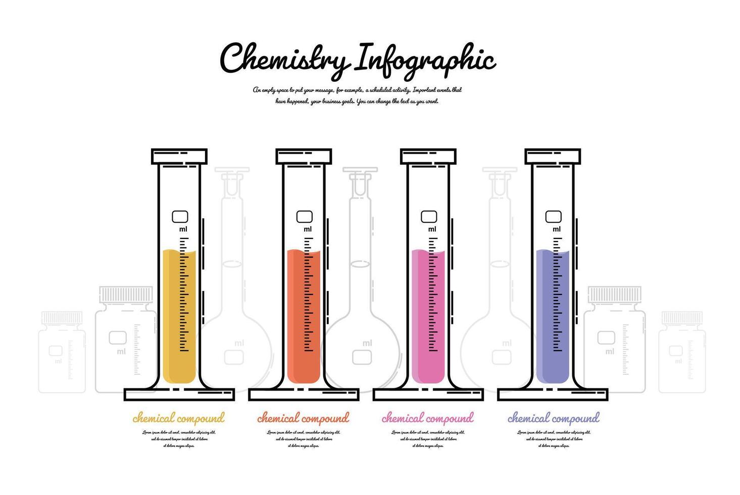 Graduated Cylinder Infographics concept, Science equipment Infographics concept can used for science banner, Chemical infographic, Lab data. vector