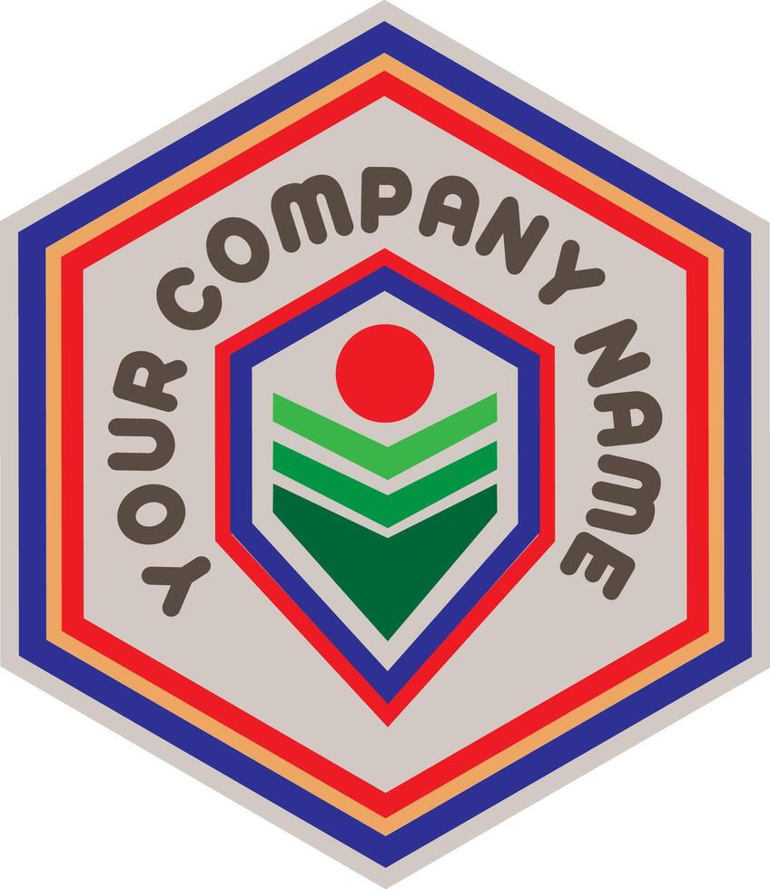Hexagon logo with a shield symbol in the middle, featuring a red circle element and a green chevron pattern that symbolizes passion vector