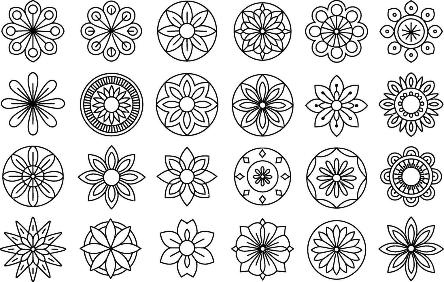 Set of flower mandala line art designs for coloring and creative projects vector