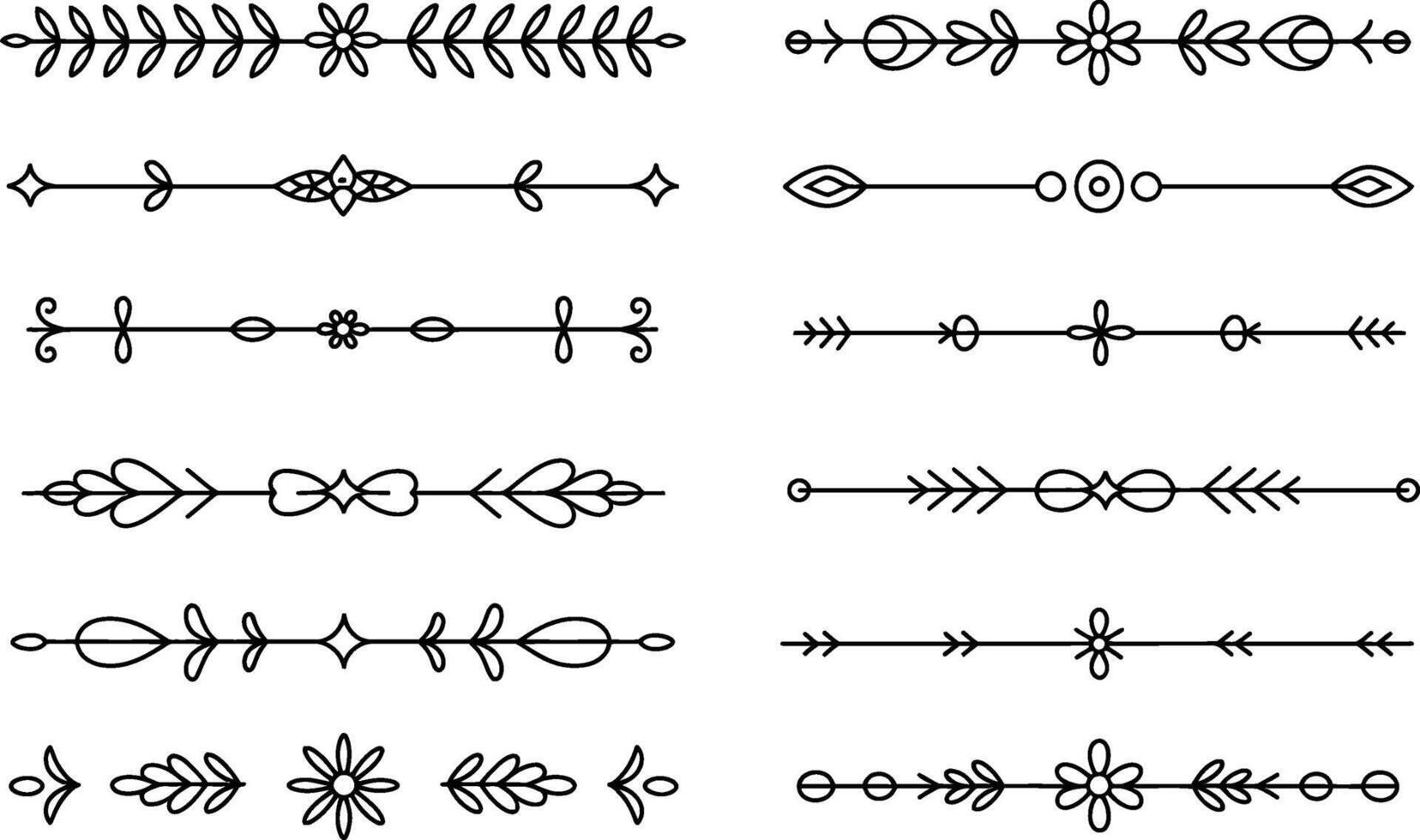 Decorative floral dividers set black and white flourishes line art collection vector