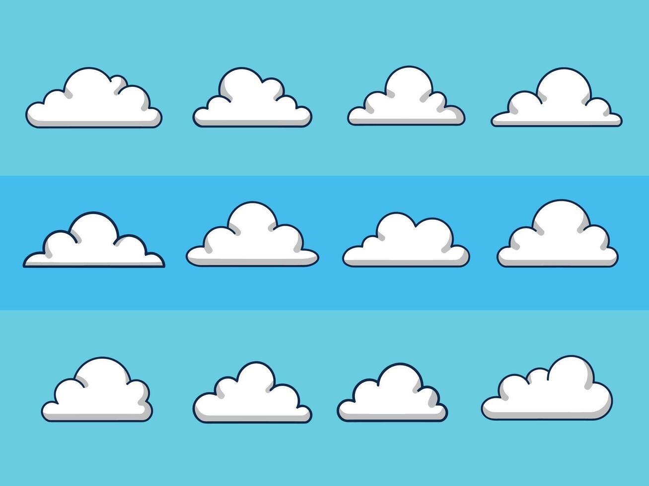 Cartoon Clouds Arranged in Rows Against a Blue Sky Background vector
