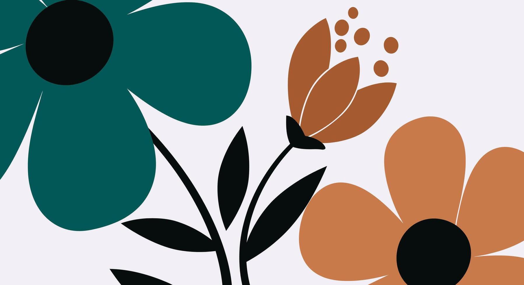 Abstract Floral Composition Featuring Teal Brown and Orange Blooms vector
