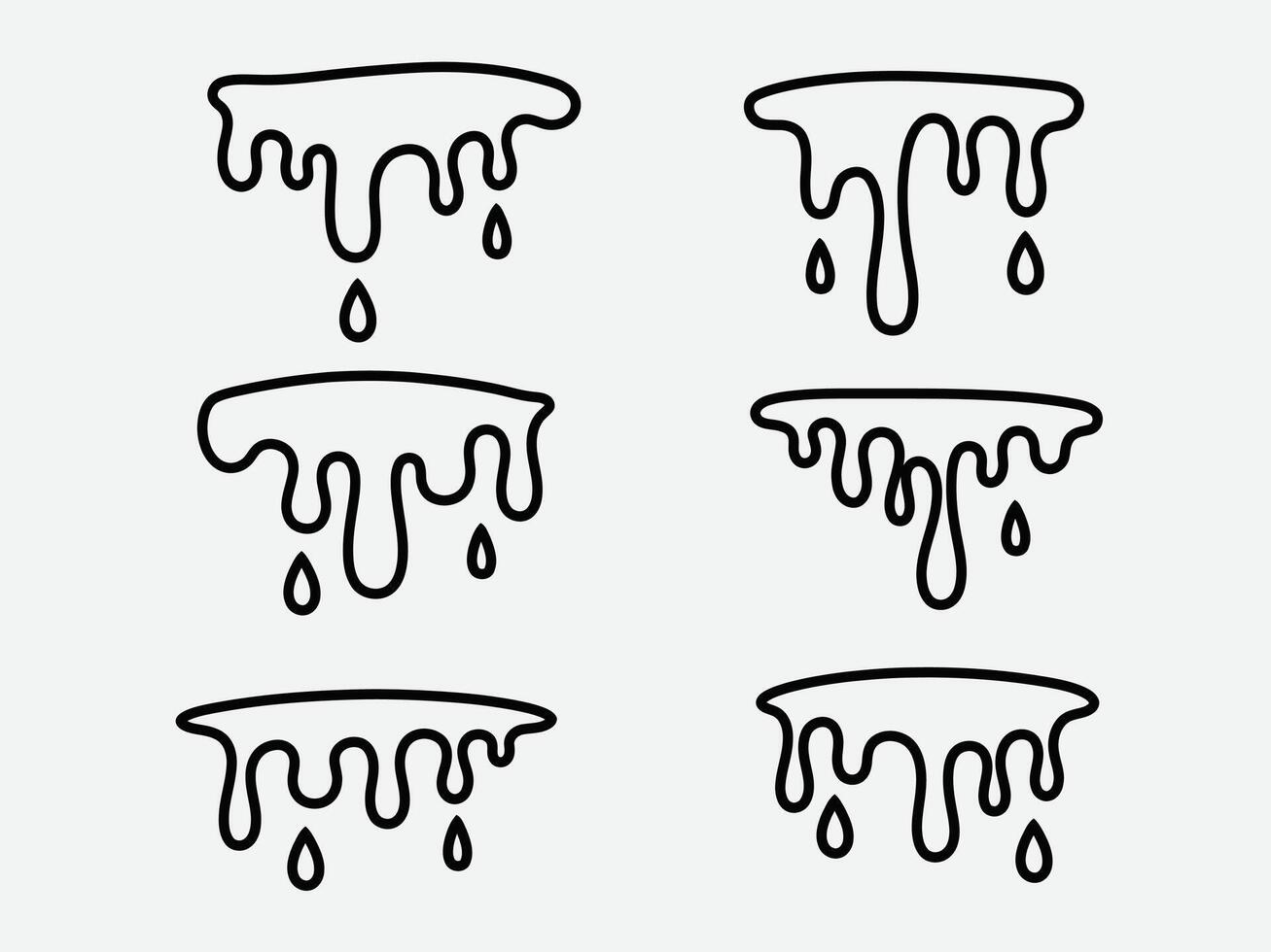 Six dripping black line art designs with varying shapes and droplet counts vector