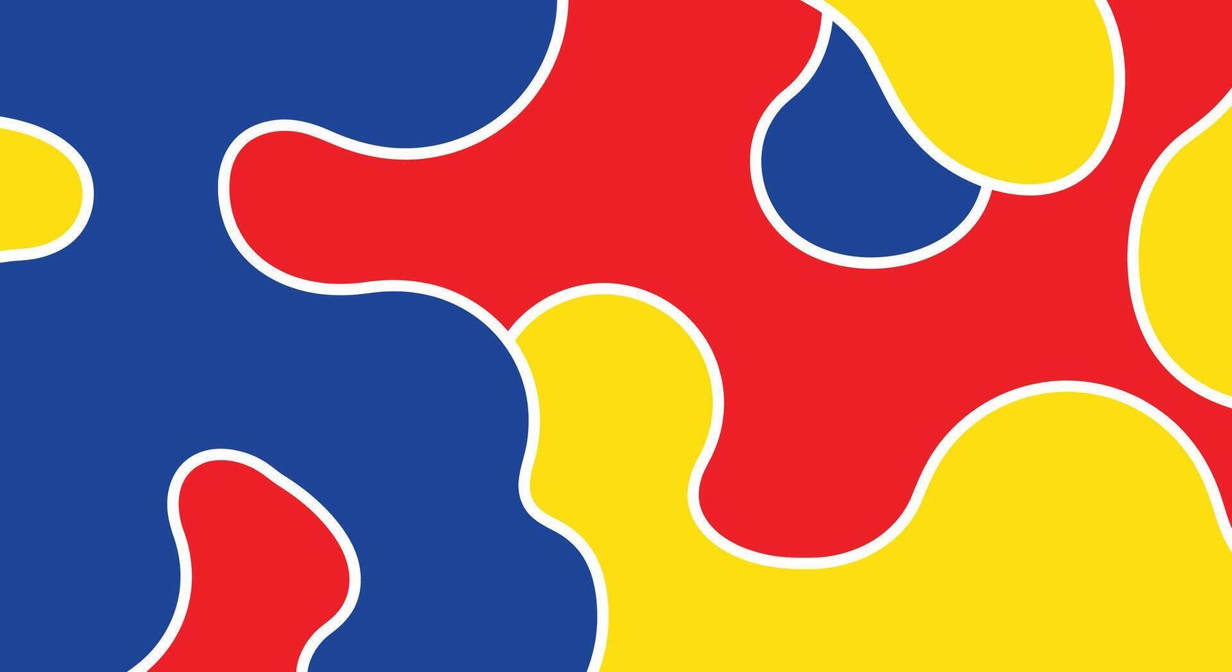 Abstract Composition of Interlocking Shapes in Primary Colors with White Outlines. vector