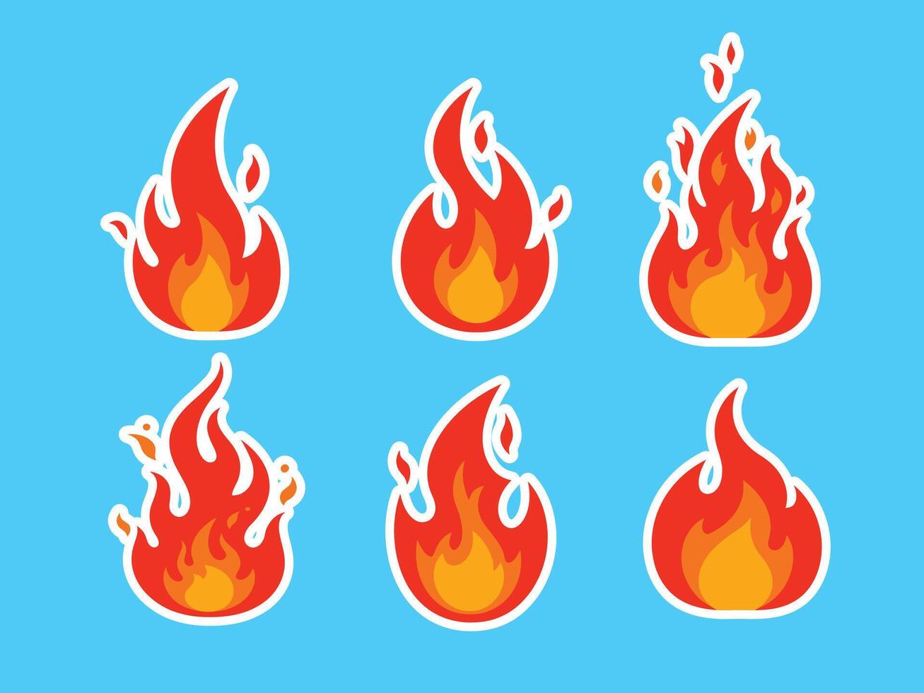 Six Cartoon Fire Flames in Various Shapes and Sizes vector