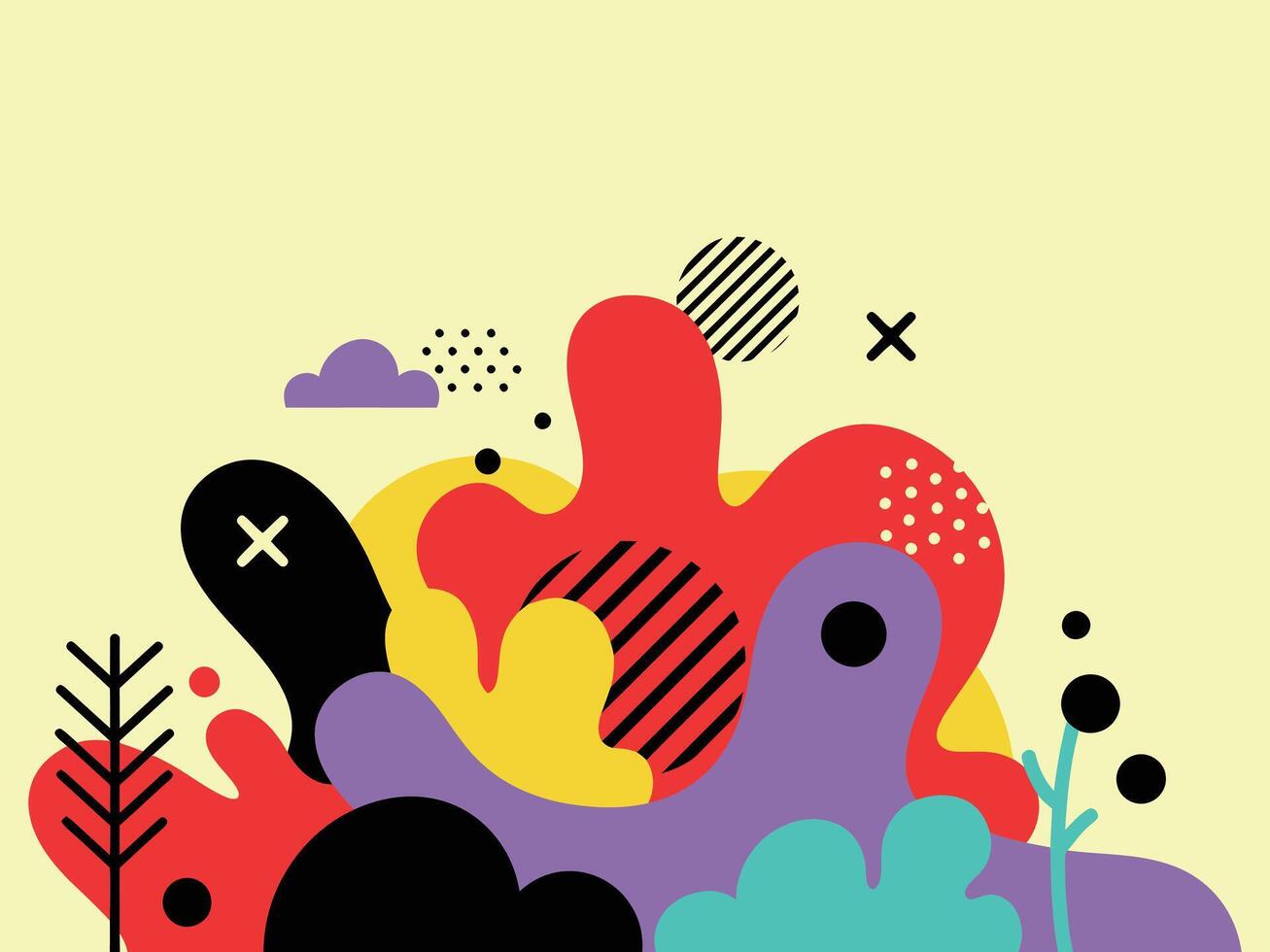 Abstract Composition with Geometric Shapes and Organic Forms in Vibrant Colors vector