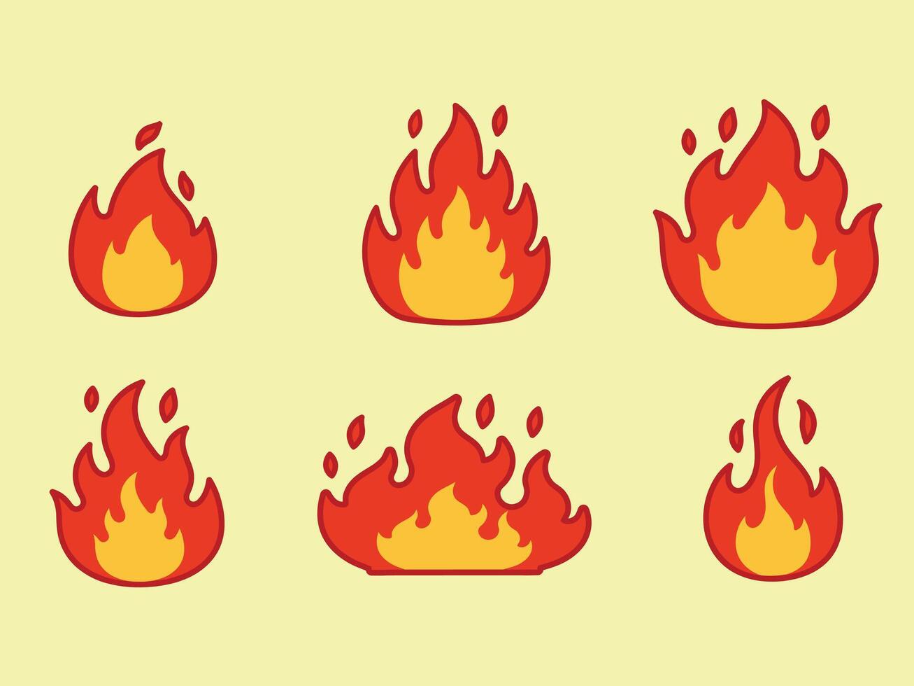 Six Cartoon Flames in Varying Sizes and Intensities vector